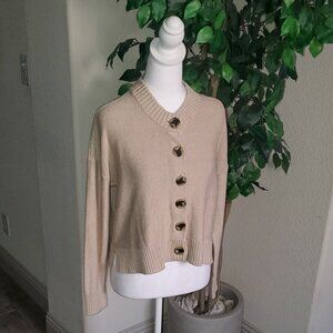 New Quince 100% Organic Cotton Cropped Cardigan - Cement Marl